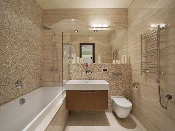 Бежево коричневая ванная комната фото