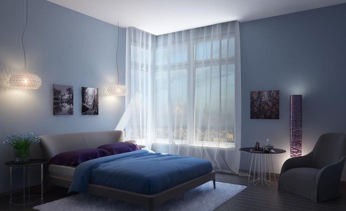 Современная спальня в голубых оттенках