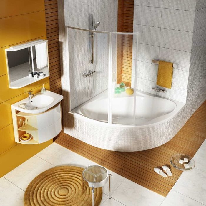 Современный дизайн ванной с угловой ванной